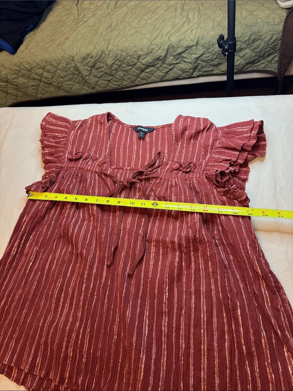 Express Rust Red Striped Ruffle Sleeve Top - Picture 6 of 7